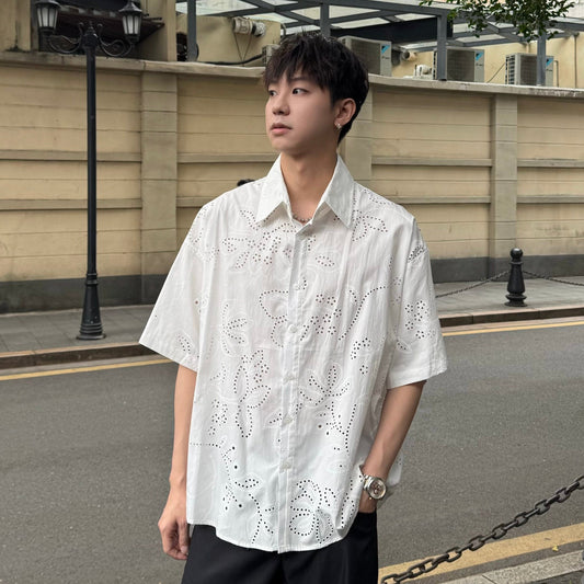 Cutwork Embroidery Short Sleeve Shirt WN25293