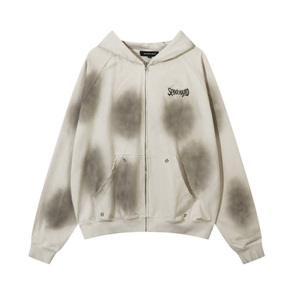 Washed Tie-Dye Damage Zipper Hoodie WN11149