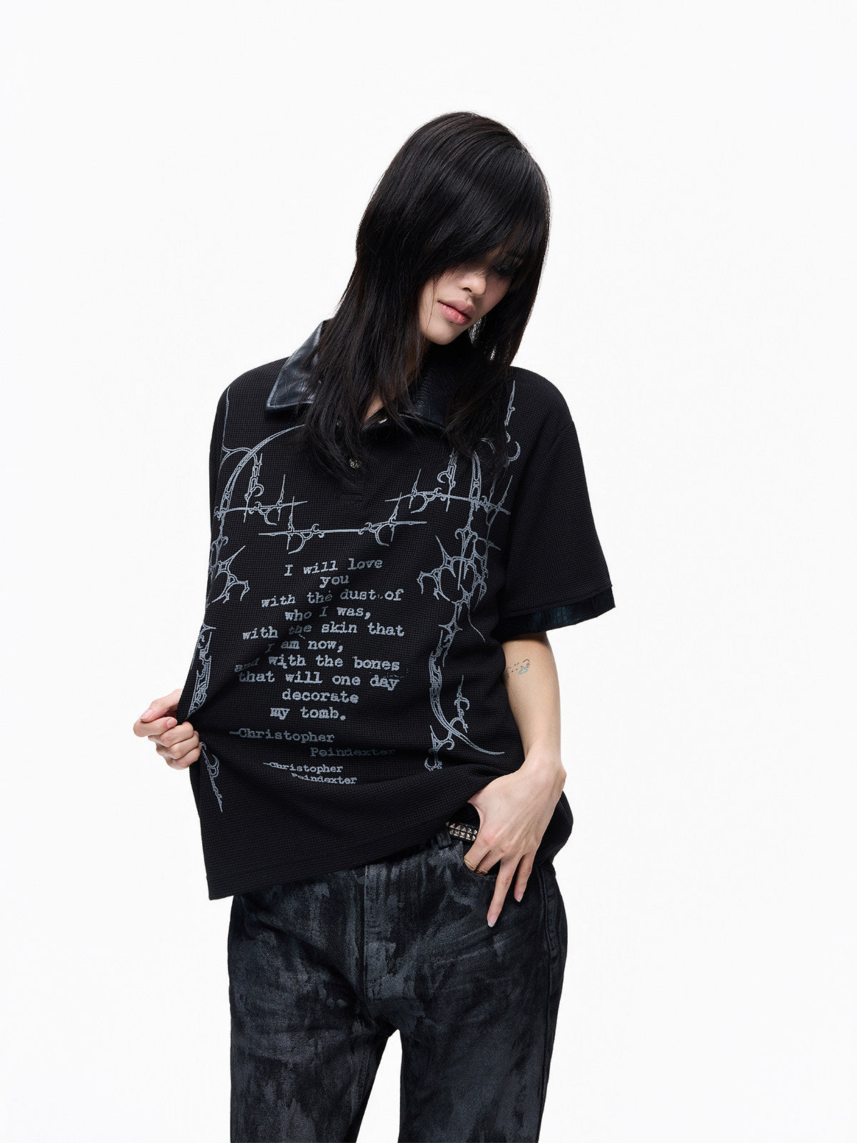 Thorn Letter Print Short Sleeve Polo Shirt WN27257