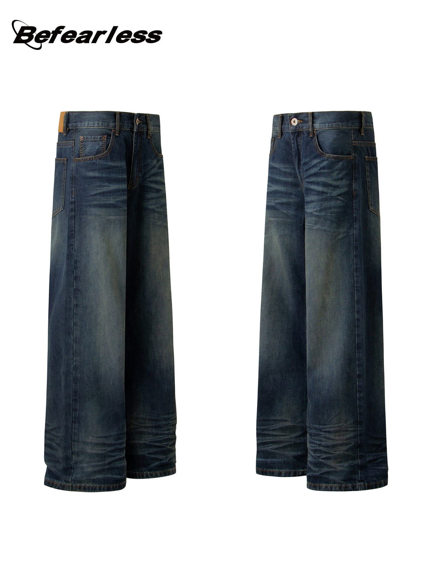 Heavyweight Washed Whisker Straight Flare Denim Jeans WN26318