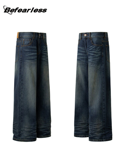 Heavyweight Washed Whisker Straight Flare Denim Jeans WN26318