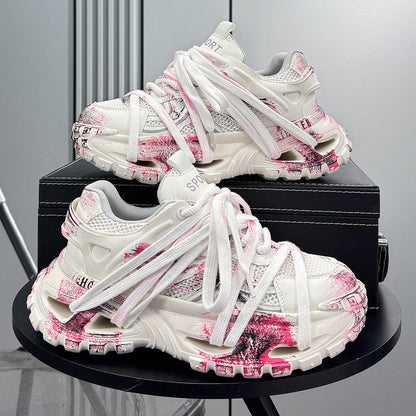 Paint Mesh Rope Lace Chunky Sole Sneakers WN24678
