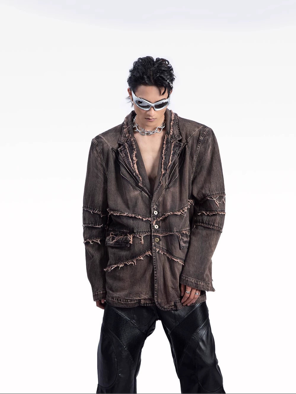 Raw Hem Shoulder-Pad Denim Tailored Jacket WN20626