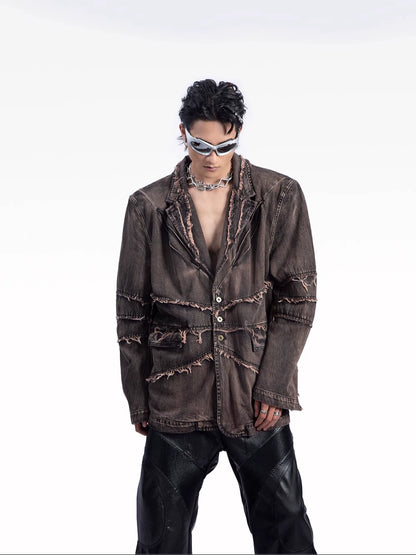 Raw Hem Shoulder-Pad Denim Tailored Jacket WN20626