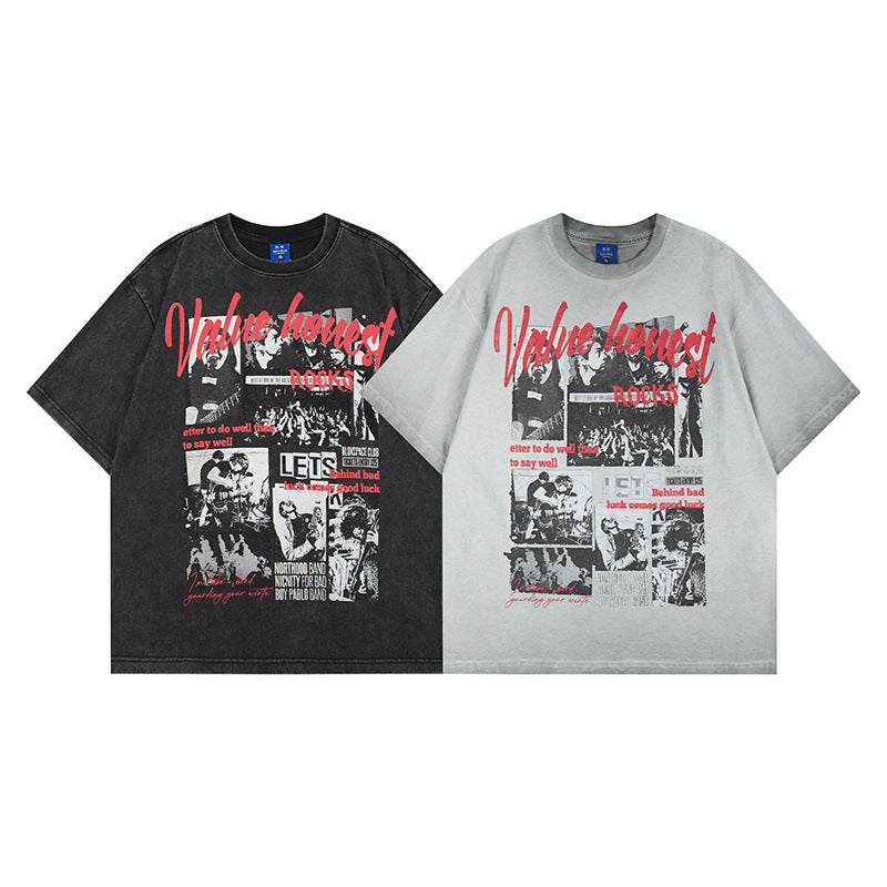 Washed Rock Band Print Short Sleeve T-Shirt WN25485