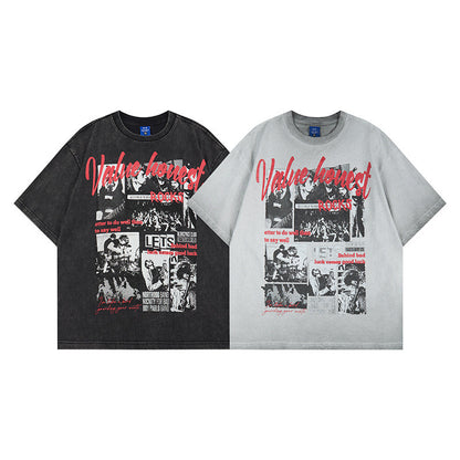 Washed Rock Band Print Short Sleeve T-Shirt WN25485
