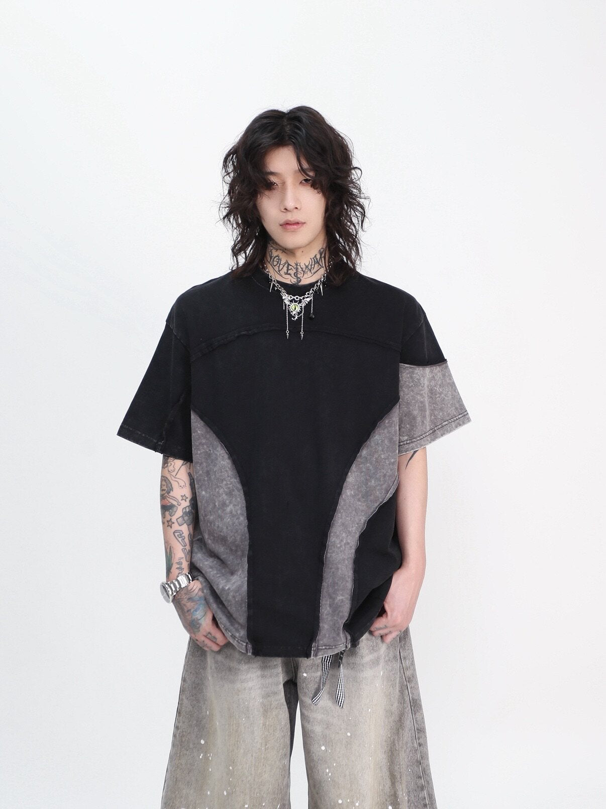 Oversize Asymmetrical Patchwork T-Shirt WN24438