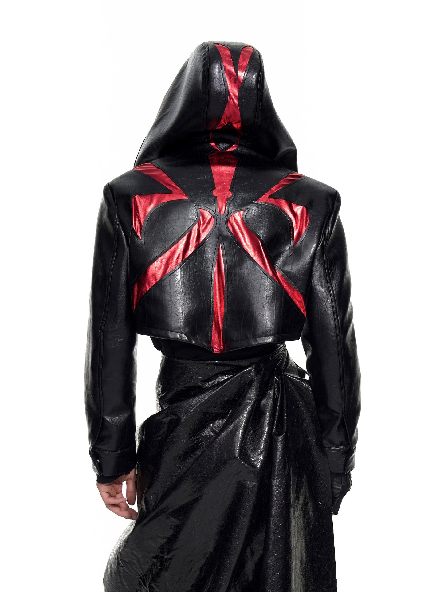 Bat Hat Design PU Leather Hooded Short Jacket WN20926