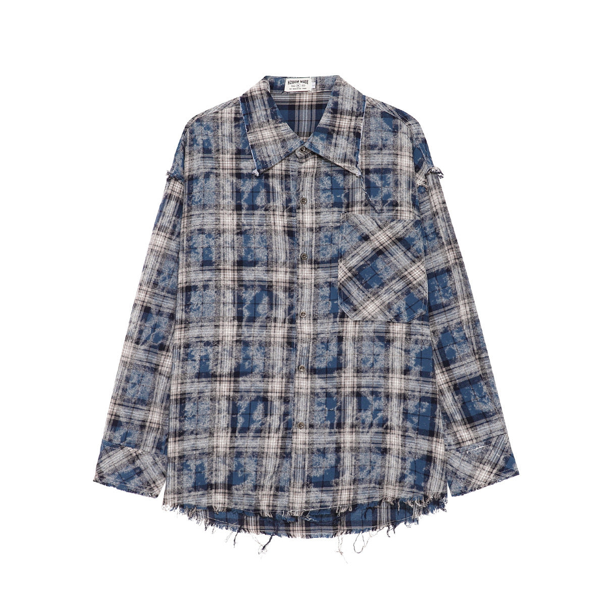 Plaid Washed Fringe Long Sleeve Shirt WN25379