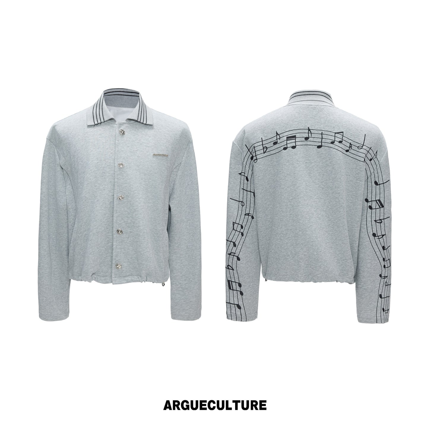 Musical Note Embroidery Boxy Lapel Jacket & Drawstring Wide Leg Pants Setup WN26979