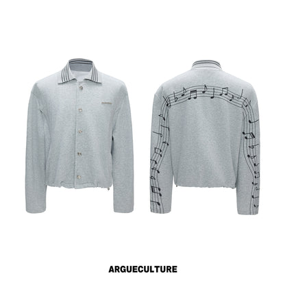 Musical Note Embroidery Boxy Lapel Jacket & Drawstring Wide Leg Pants Setup WN26979