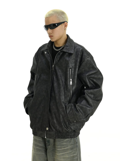 Oversize PU Leather Zipper Jacket WN5764