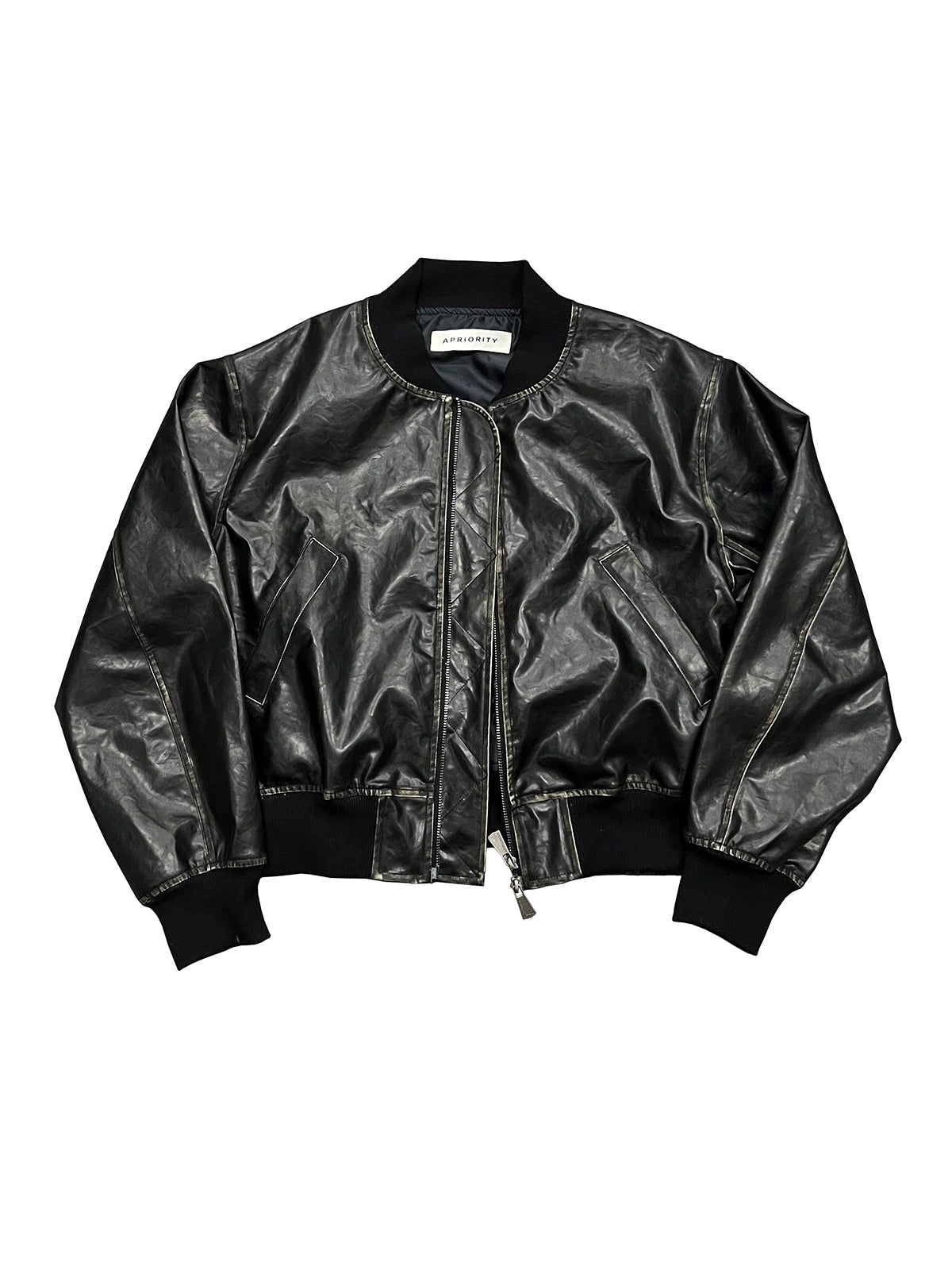 Embossed Print MA1 Leather Jacket WN18950