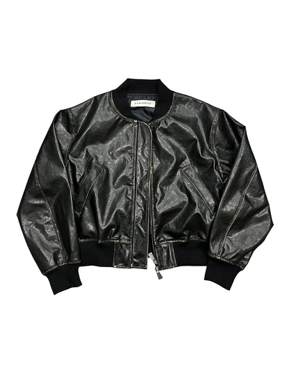 Embossed Print MA1 Leather Jacket WN18950
