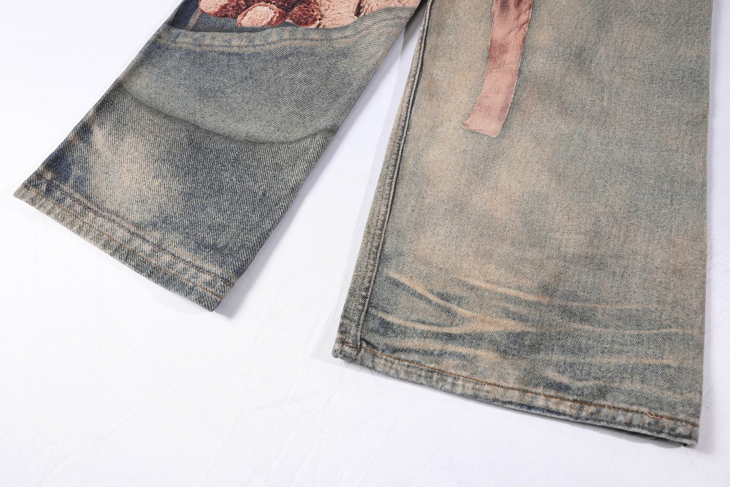 Washed 3D Graphic Print Wide Leg Denim Jeans WN26139