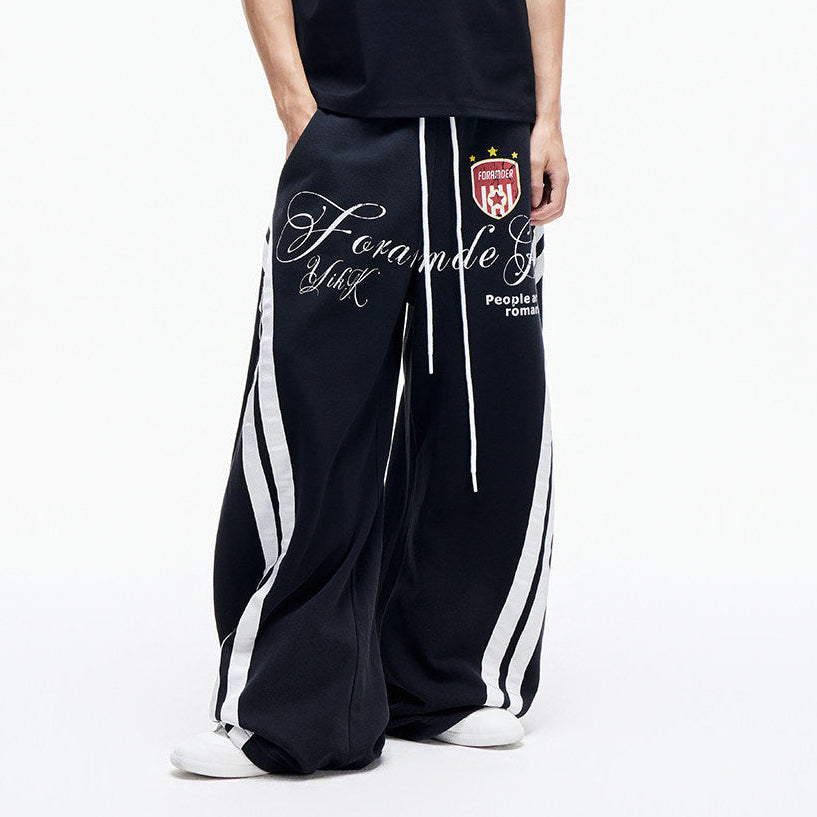 Contrast Stripe Print Drawstring Wide Leg Sweatpants WN27280