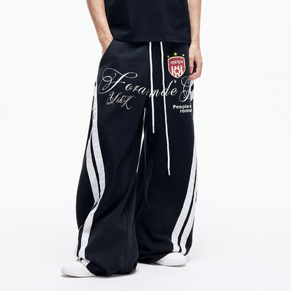 Contrast Stripe Print Drawstring Wide Leg Sweatpants WN27280