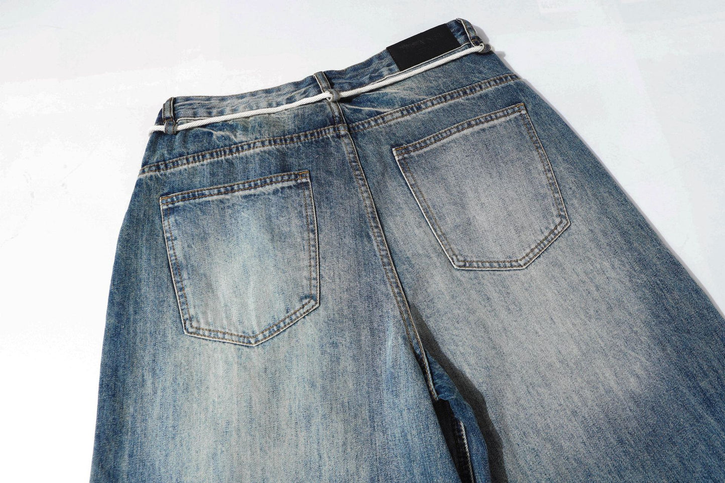 Washed Lightning Drawstring Denim Half Pants WN25850