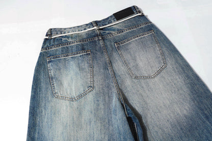 Washed Lightning Drawstring Denim Half Pants WN25850
