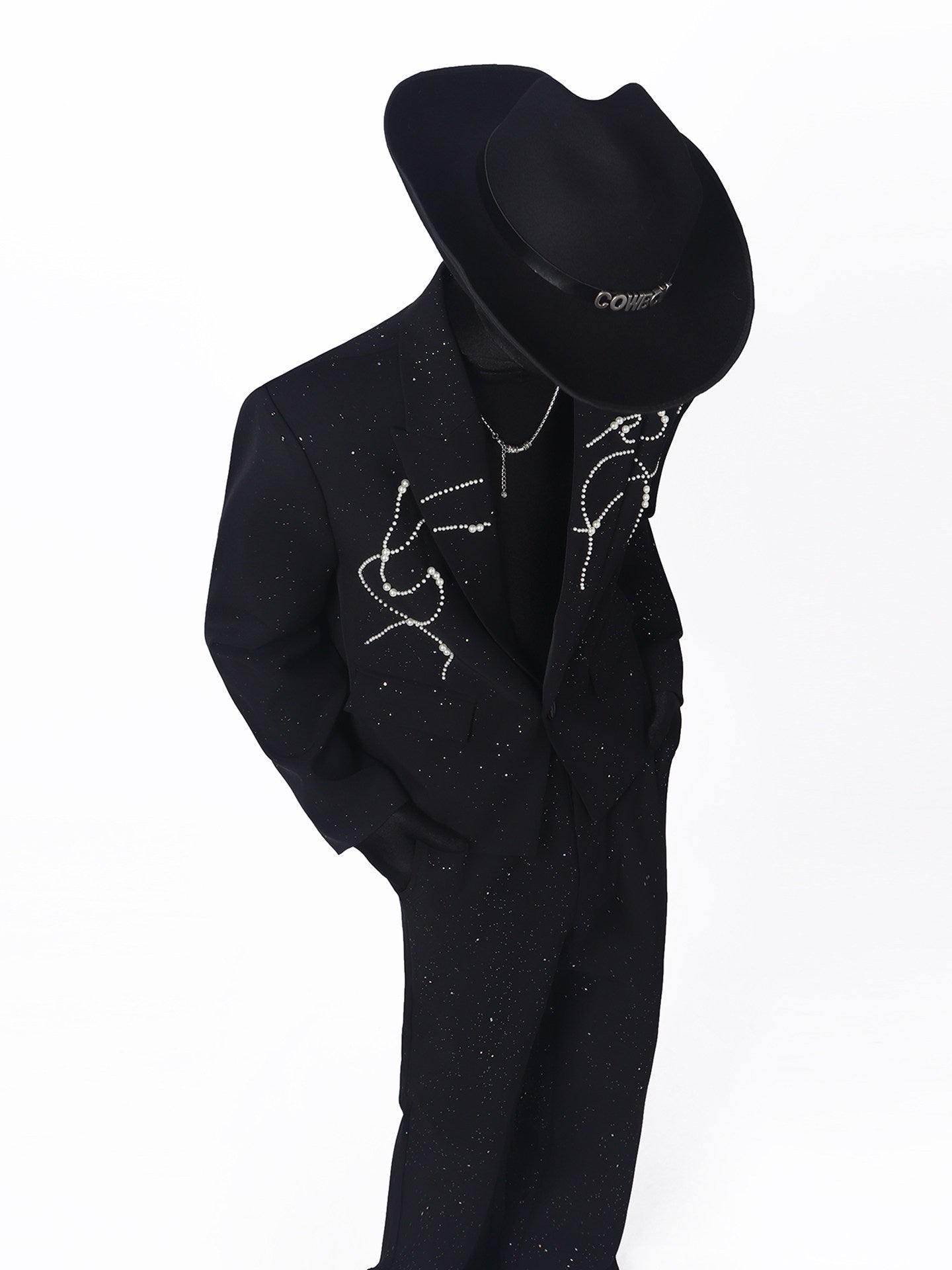Line Print Studs Tailored Jacket & Studs Flare Trousers Setup WN23682