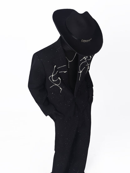 Line Print Studs Tailored Jacket & Studs Flare Trousers Setup WN23682
