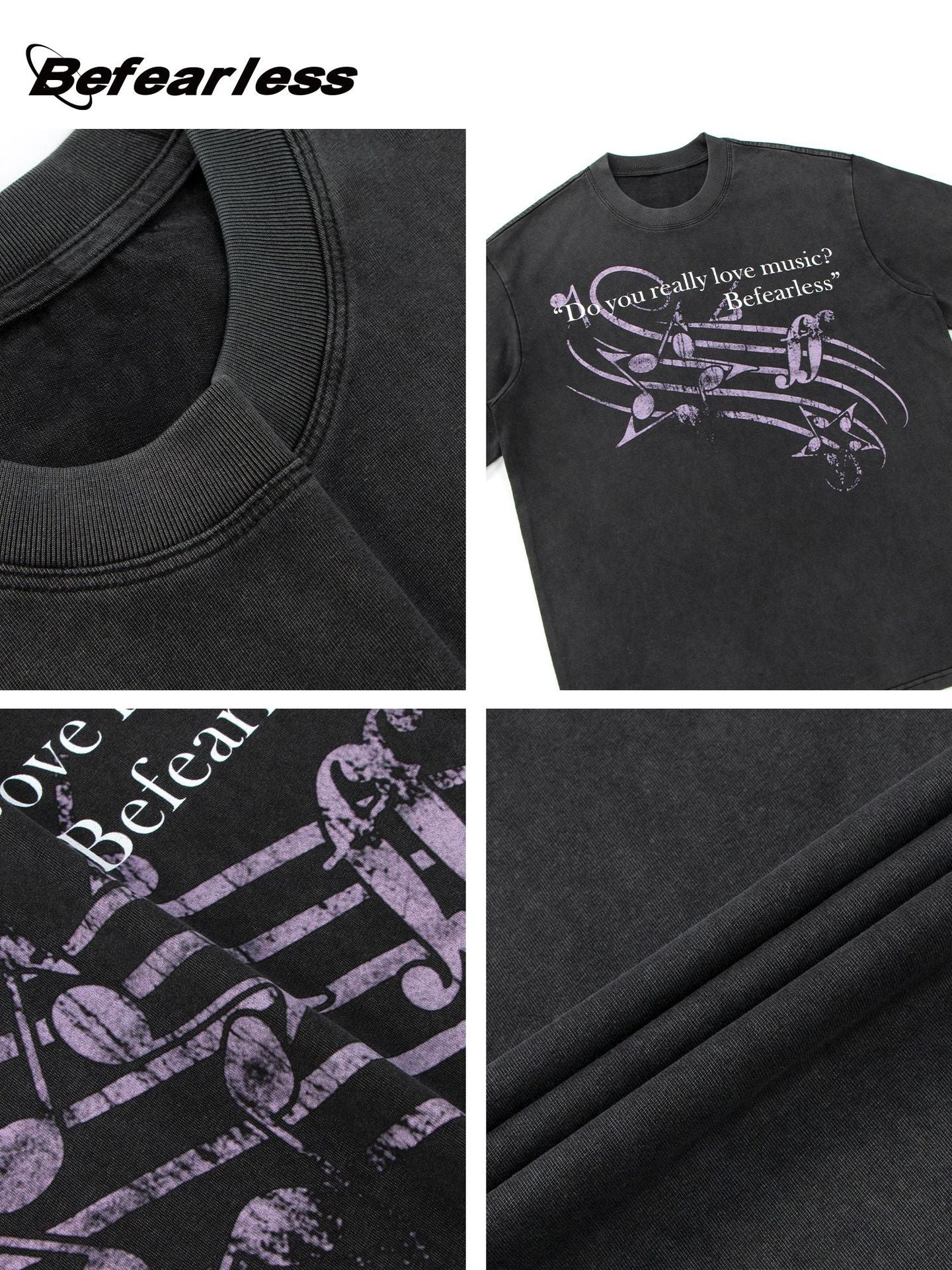 Music Note Print Washed Oversize Short Sleeve T-Shirt WN26237