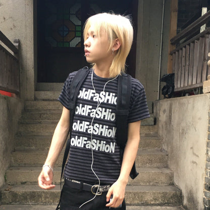 Striped Logo Print Short Sleeve T-Shirt WN27166