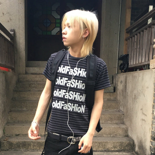 Striped Logo Print Short Sleeve T-Shirt WN27166