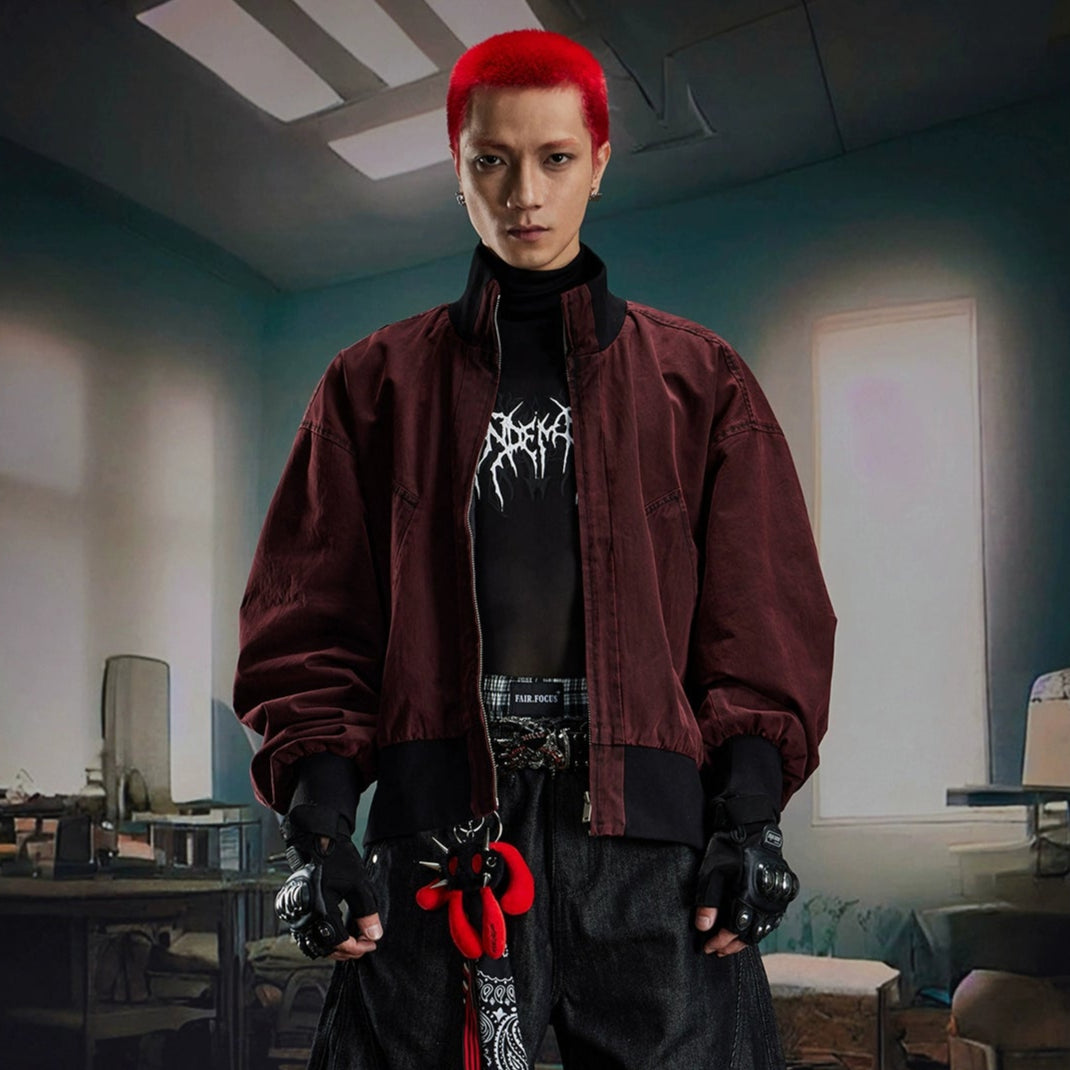 Washed Stand Neck Oversize Short Jacket WN20569