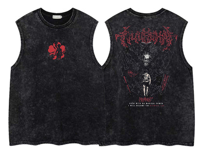 Washed Anime Print Sleeveless T-Shirt WN26910