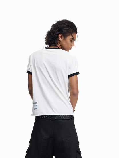 Cross Slogan Print Contrast Trim Short Sleeve T-Shirt WN27457