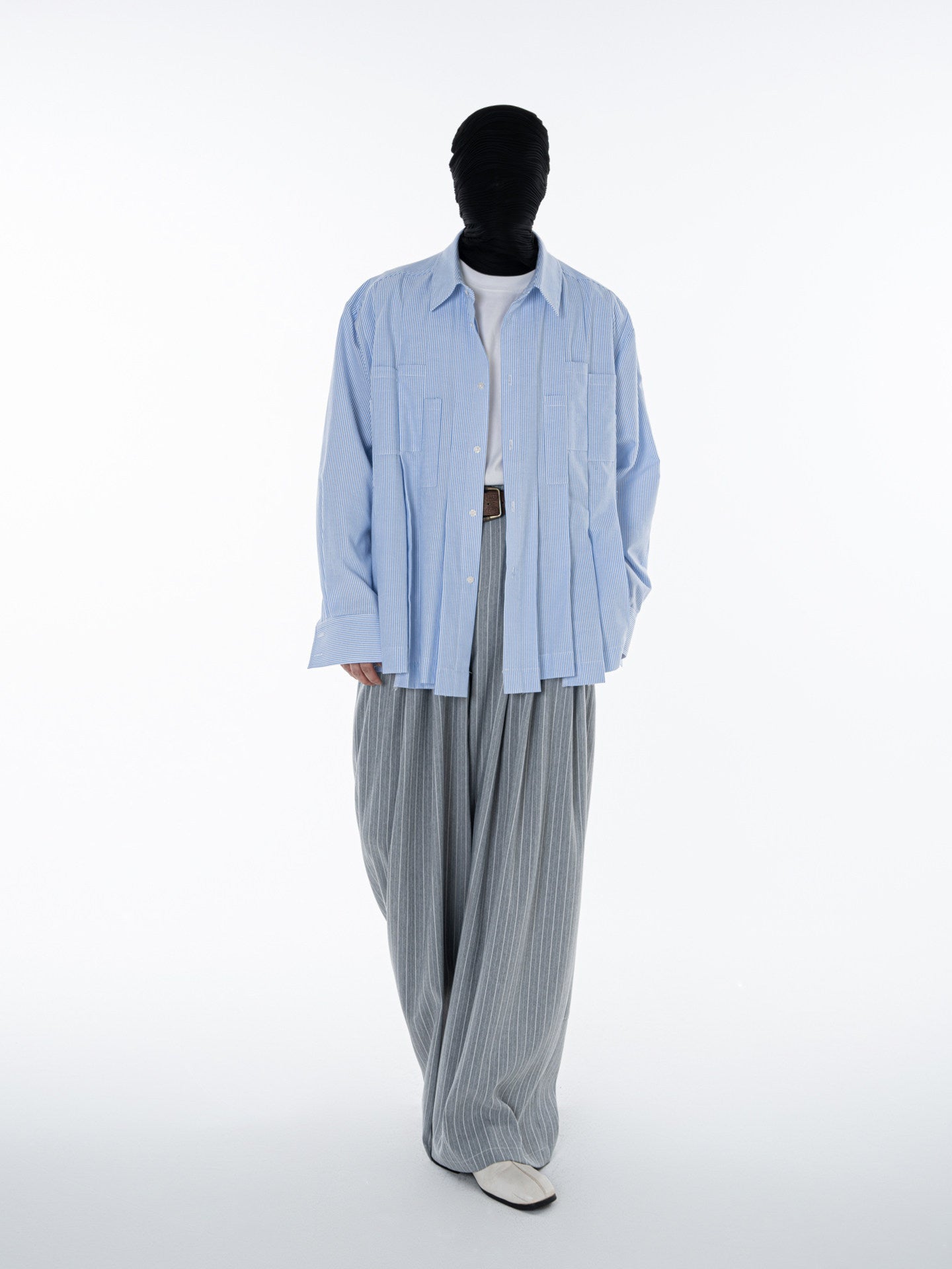 Stripe Pleats Design Long Sleeve Shirt WN23624