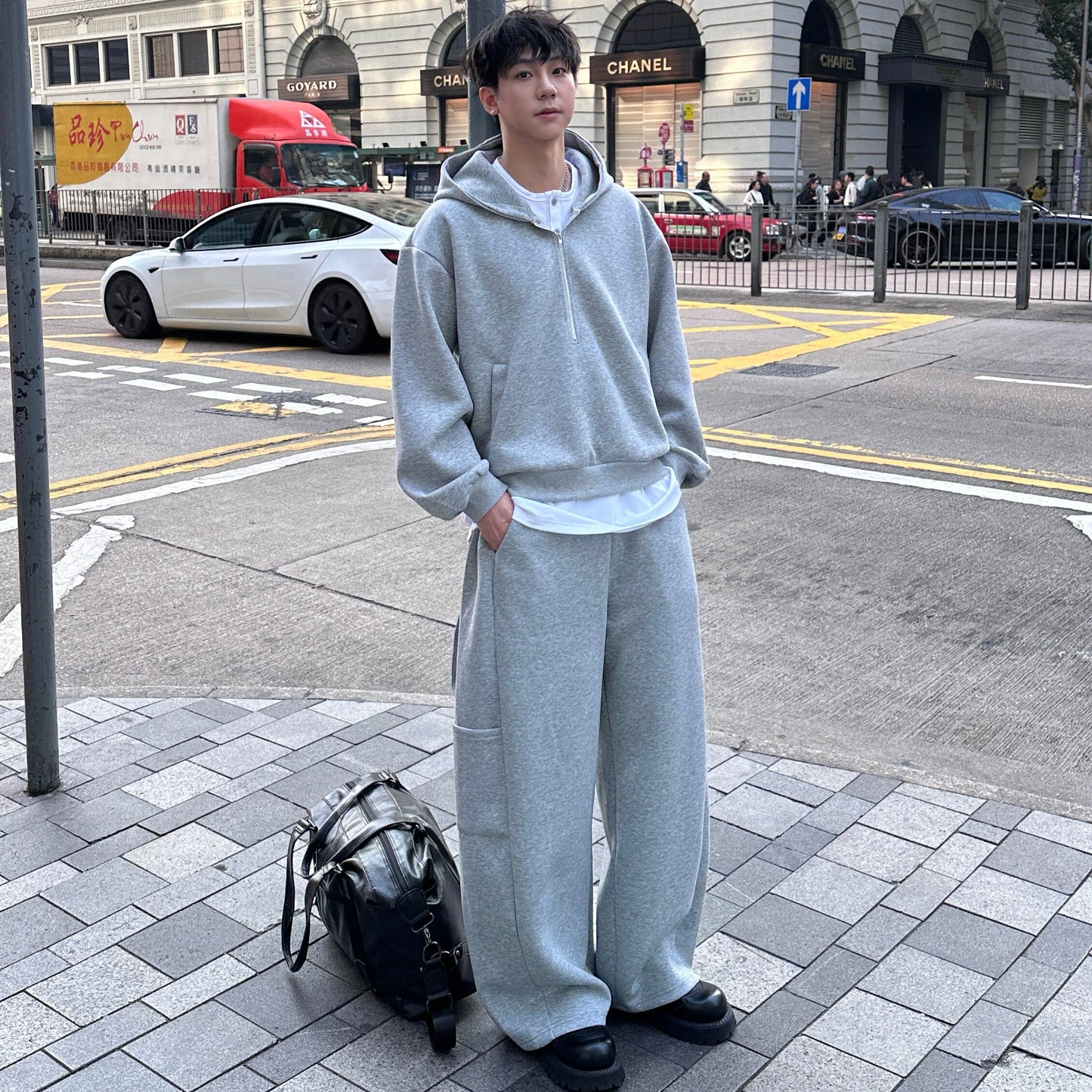 Half Zipper Hoodie & Wide Leg Pants Setup WN25188