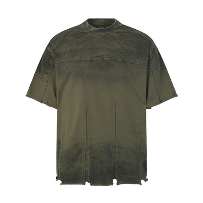 Washed Panel Raw Hem Short Sleeve T-Shirt WN26766