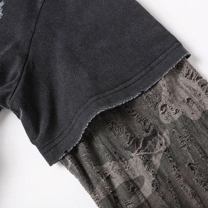Fake Layered Camo Letter Print Washed Long Sleeve T-Shirt WN25609