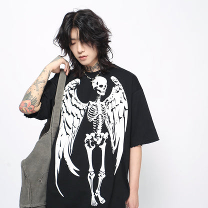 Skeleton Wing Print Oversize Short Sleeve T-Shirt WN24498