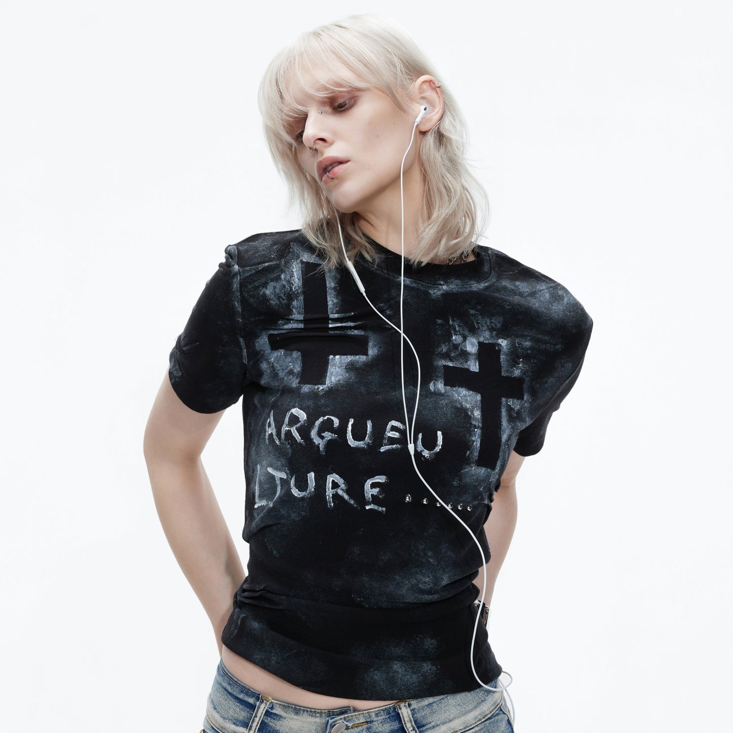 Cross Dirty Wash Stud Stretch Short Sleeve T-Shirt WN26997