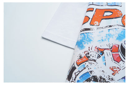 Washed Motorcycle Racing Print Short Sleeve T-Shirt WN26548