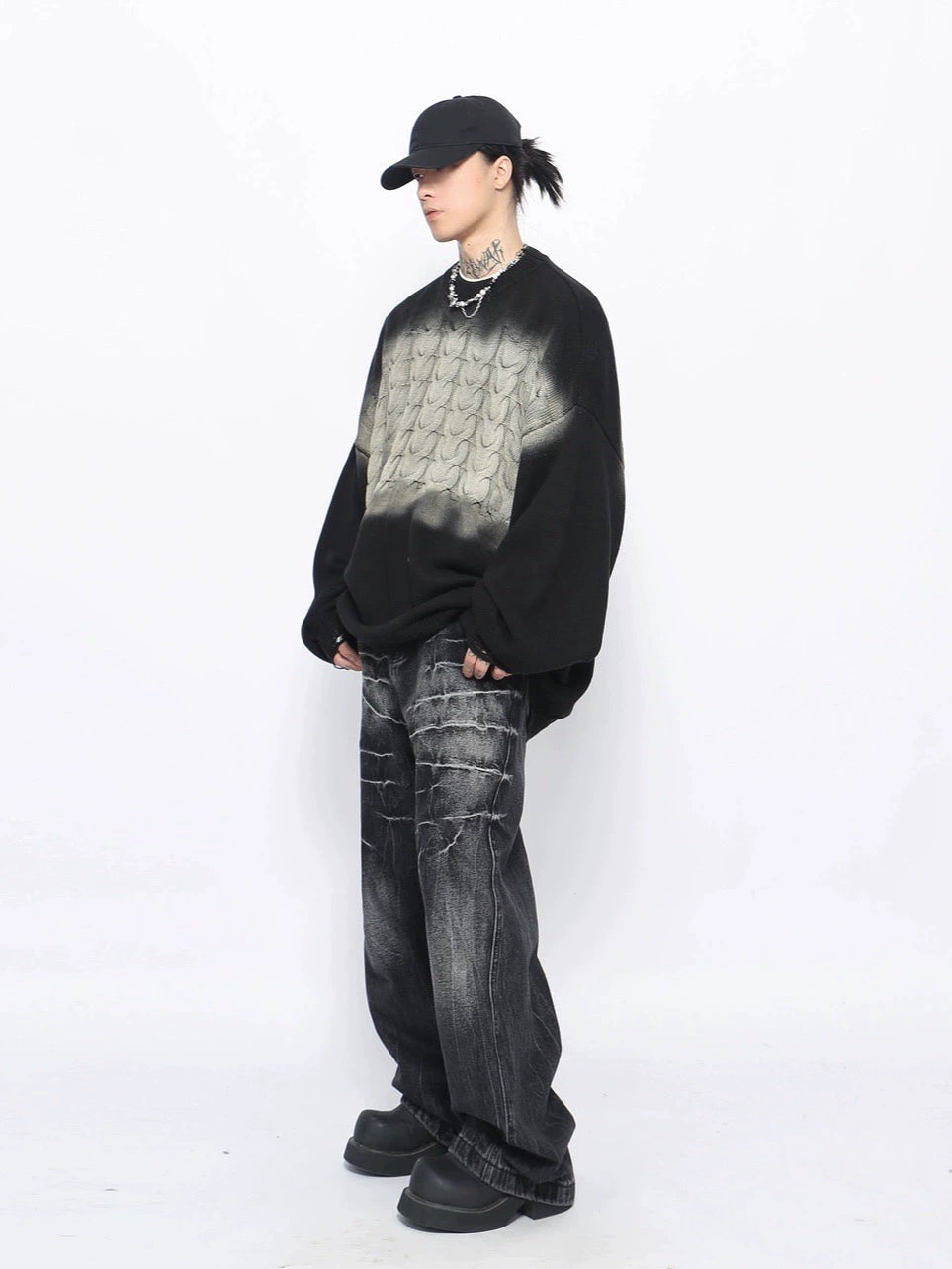 Washed Oversize Knit Sweater WN10893