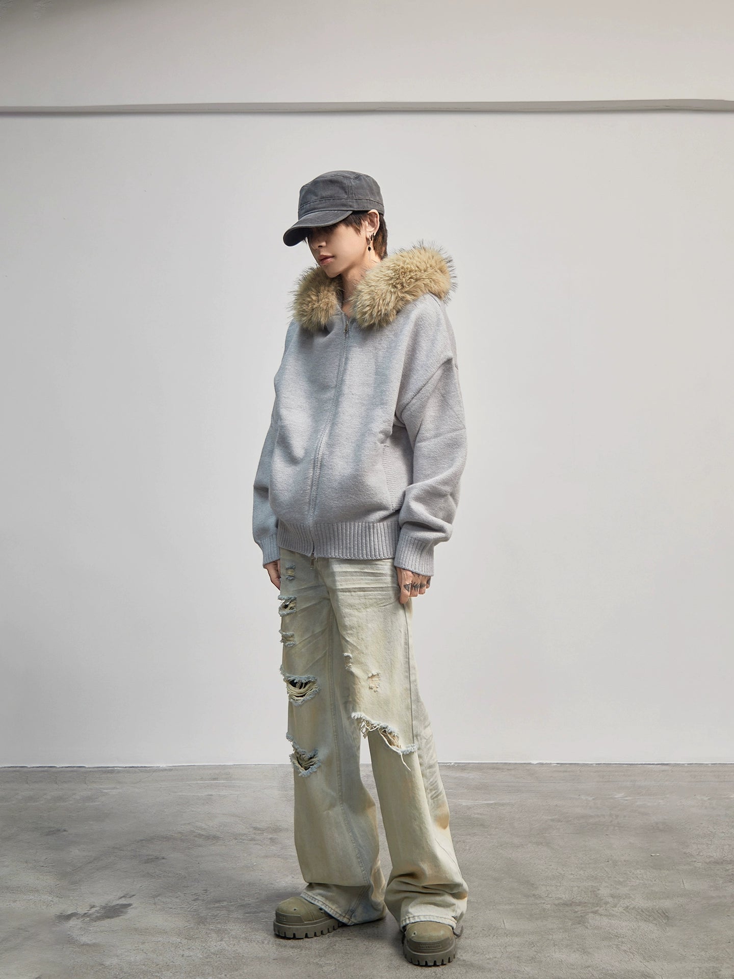 Zip-Up Oversize Fake Far Hoodie WN21178