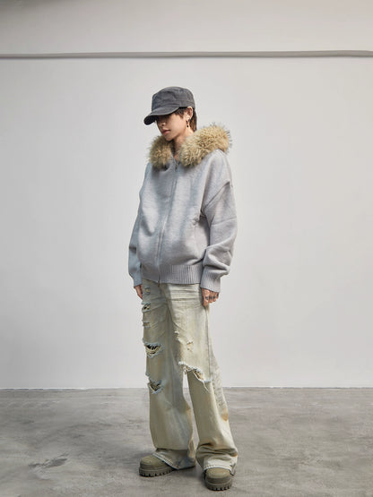 Zip-Up Oversize Fake Far Hoodie WN21178