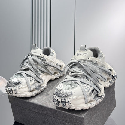 Paint Mesh Rope Lace Chunky Sole Sneakers WN24678