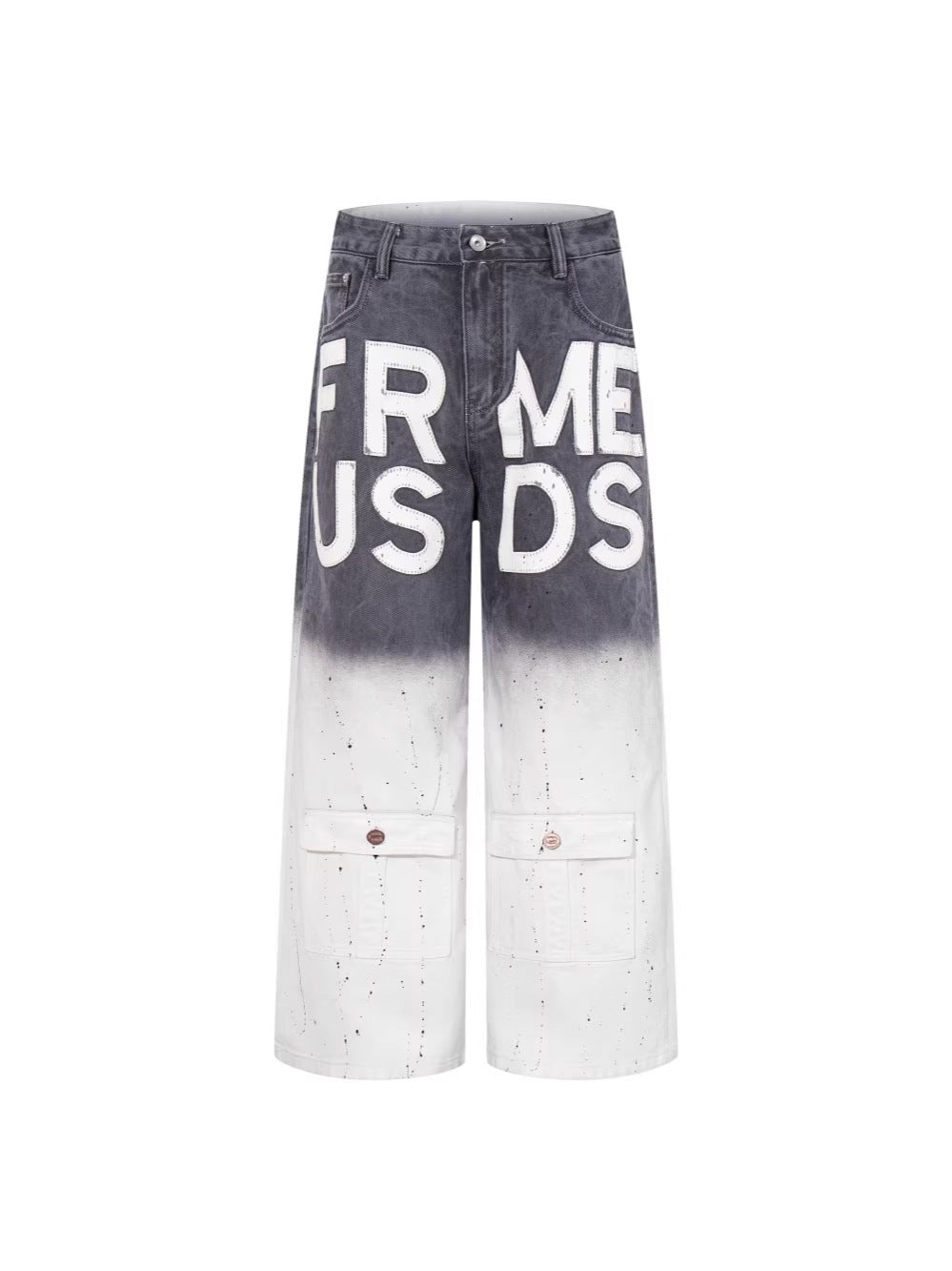 Gradient Paint Letter Graphic Wide Leg Denim Jeans WN28027