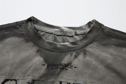 Washed Damage Graphic Print Short Sleeve T-Shirt WN26968