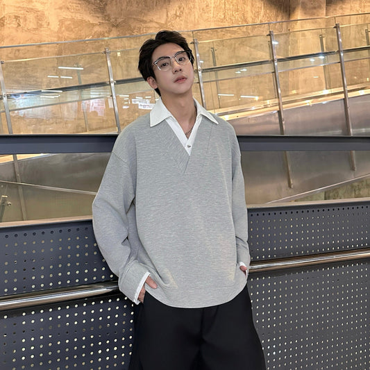 Fake Layered V-Neck Long Sleeve T-Shirt WN25202