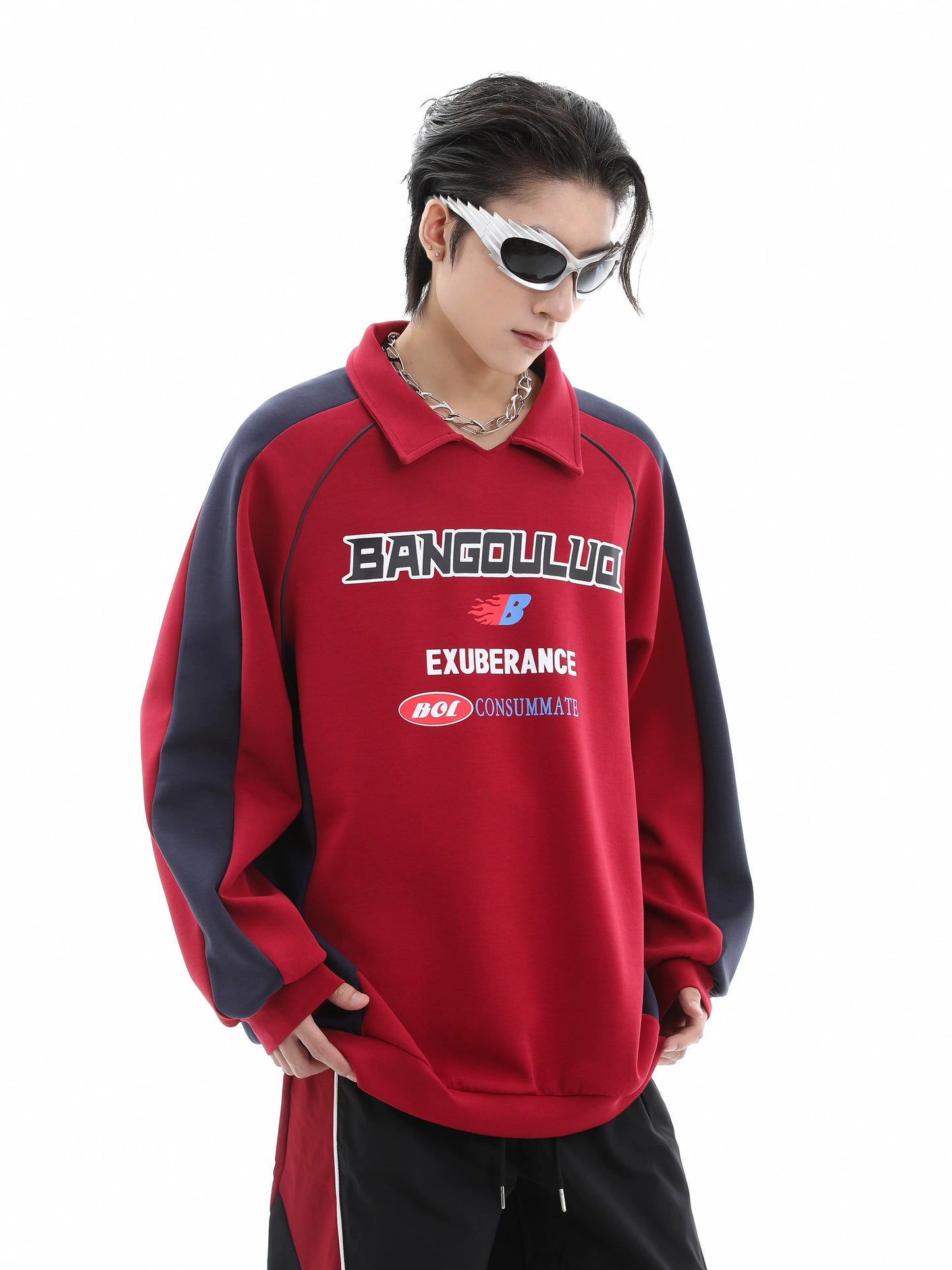 Contrast Color Raglan Polo Sweatshirt WN10395