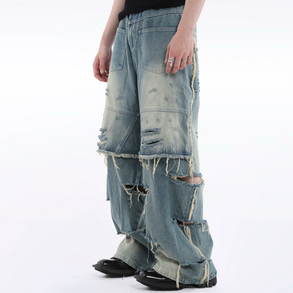 Fringe Damage Wide Leg Denim Jeans WN20638