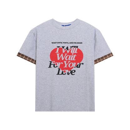 Patchwork Heart Letter Print Short Sleeve T-Shirt WN26908