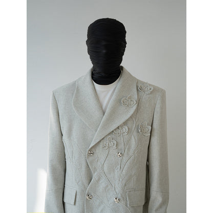 3D Flower Design Oversize Tailored Jacket & Trousers Setup WN23841