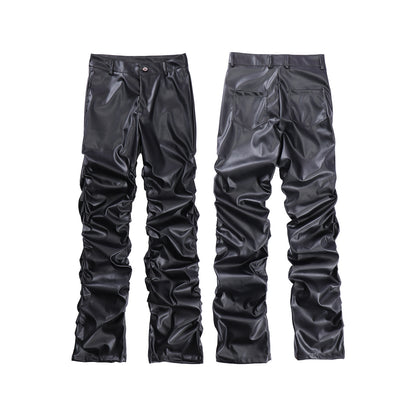 PU Leather Pleats Straight Pants WN25754